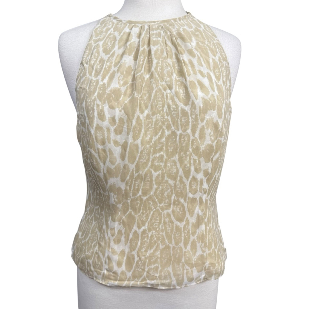 NWT Carlisle Beige White Animal Print Halter Neck Silk Blouse US 10